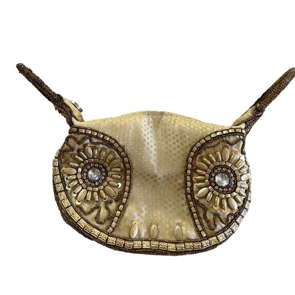 Vintage Unique Gold Beaded Embellished Fortune Cookie Mini Handbag